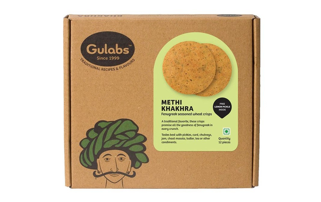 Gulabs Methi Khakhra Fenugreek Seasoned Wheat Crisps   Box  12 pcs